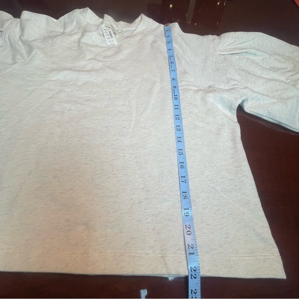 Madewell Puff-Sleeve Sweatshirt Tee Heather Natural Sz L Minimalist Chic lounge - Picture 6 of 8